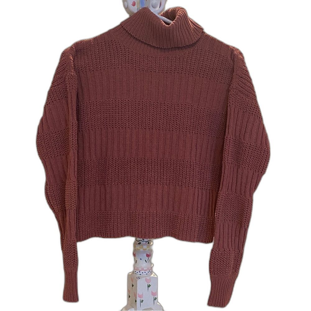 Poof Apparel Long Sleeve Mauve Turtleneck Knit Sweater Women's Size Small